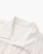 Ribbed Camp Collar Shirt with Long Sleeves and Button Front