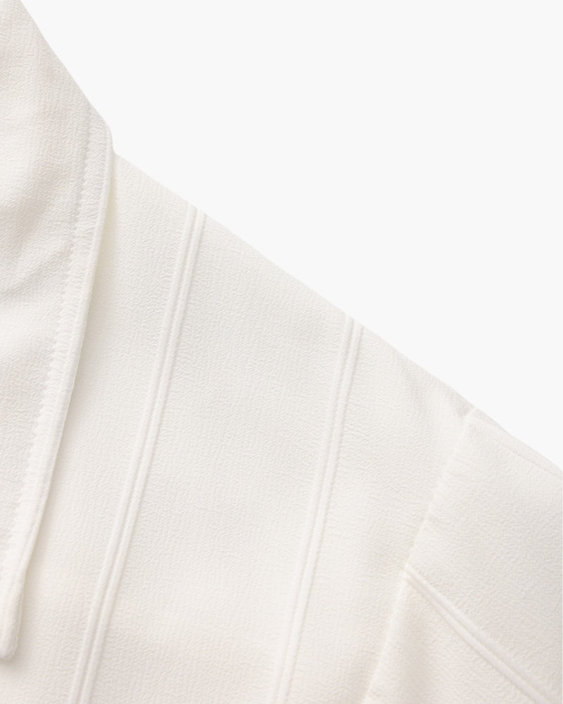 Ribbed Camp Collar Shirt with Long Sleeves and Button Front