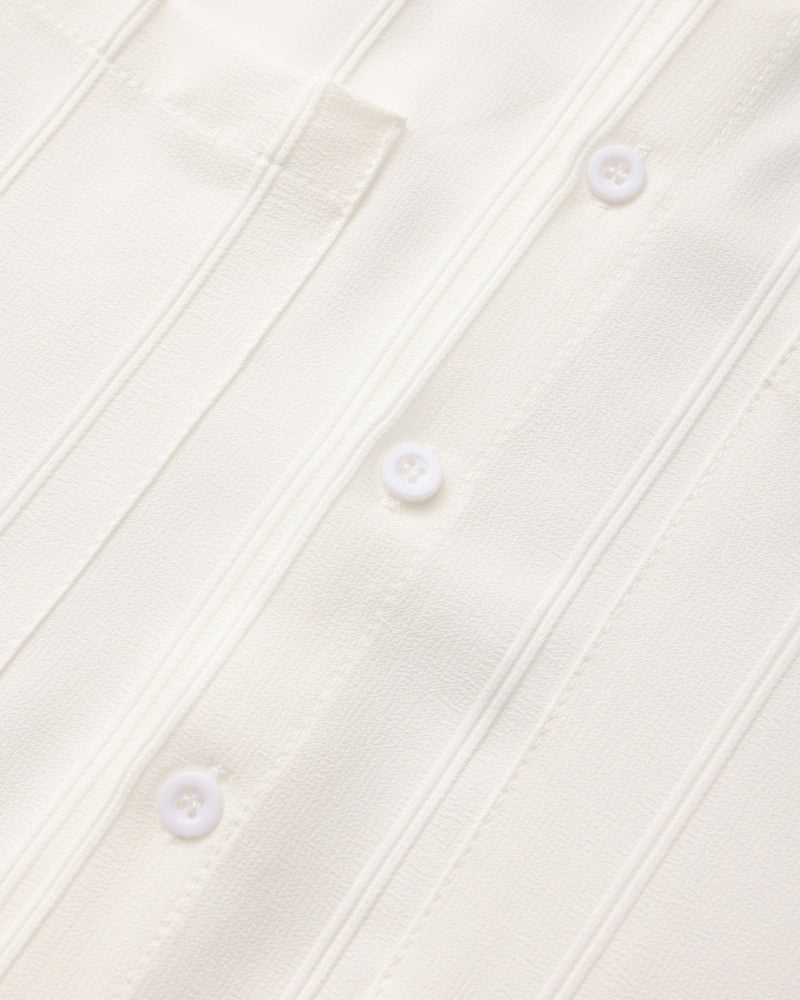 Ribbed Camp Collar Shirt with Long Sleeves and Button Front