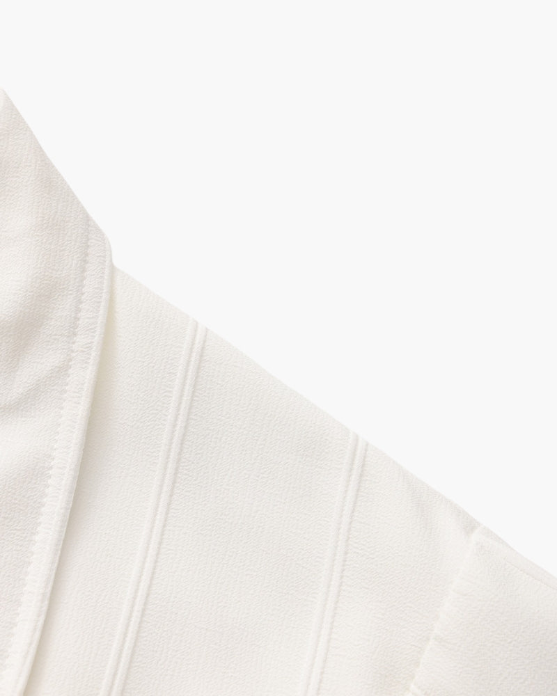 Ribbed Camp Collar Shirt with Long Sleeves and Button Front