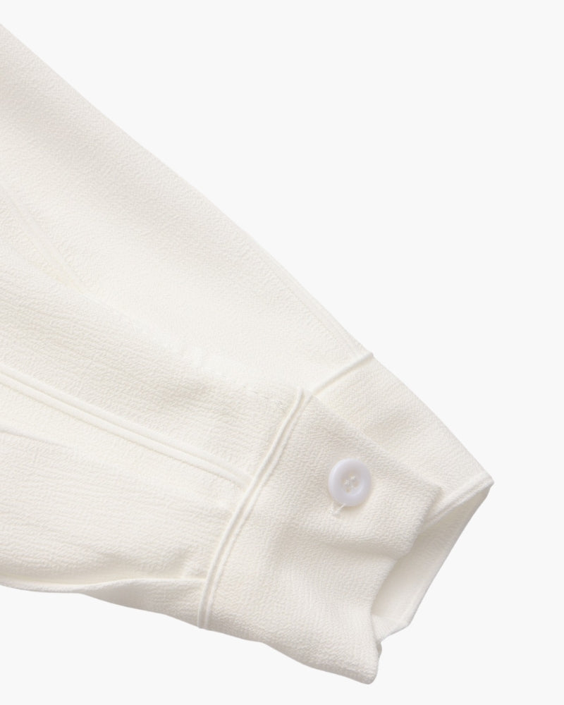 Ribbed Camp Collar Shirt with Long Sleeves and Button Front