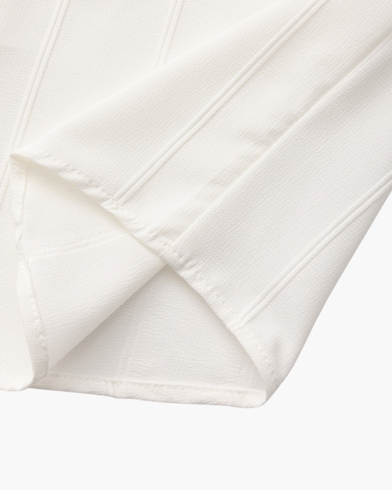 Ribbed Camp Collar Shirt with Long Sleeves and Button Front