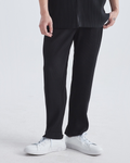 Ribbed Cotton Blend Trousers with Drawstring Waist - Black
