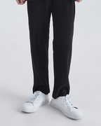 Ribbed Cotton Blend Trousers with Drawstring Waist