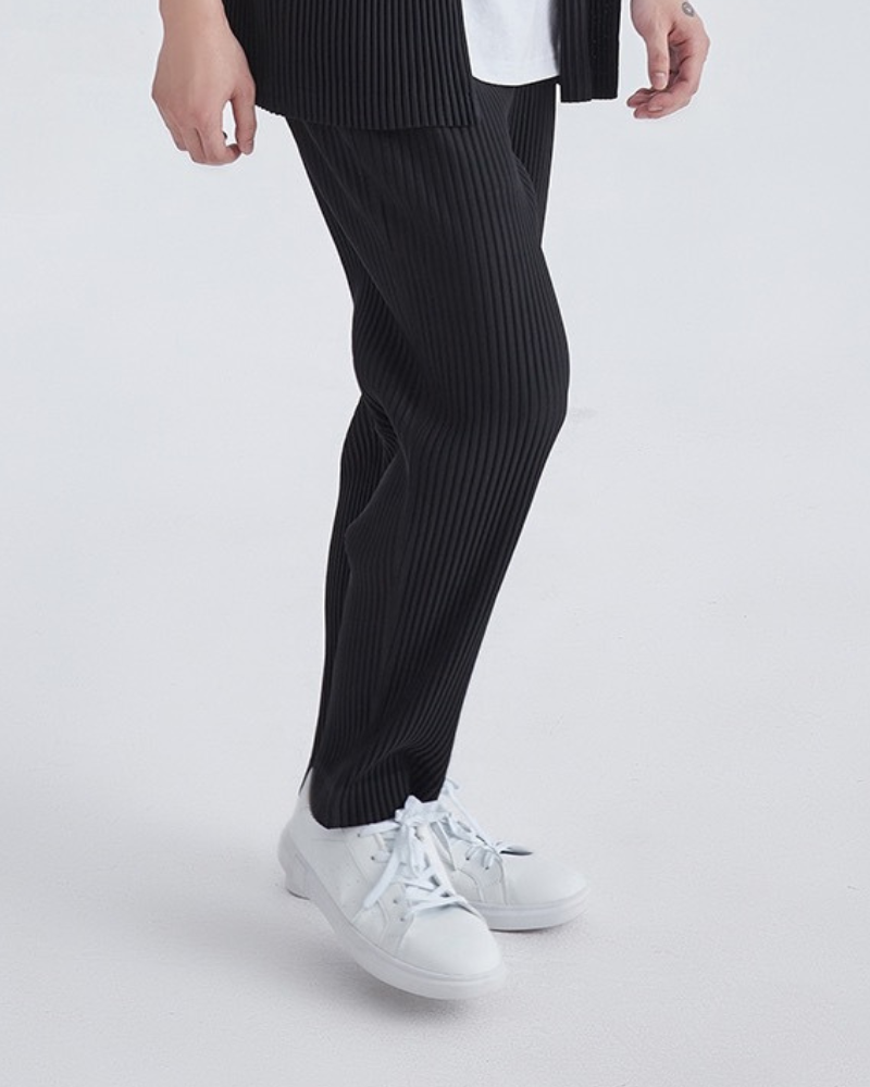 Ribbed Cotton Blend Trousers with Drawstring Waist