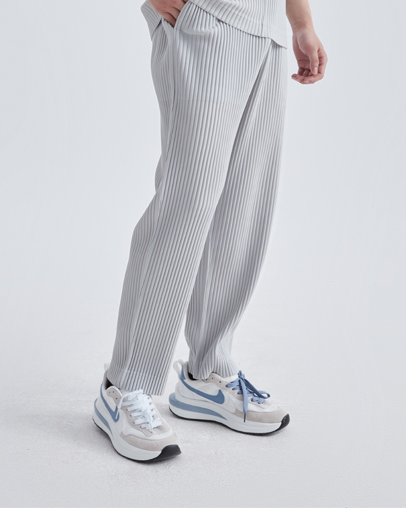 Ribbed Cotton Blend Trousers with Drawstring Waist