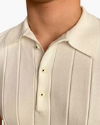 Ribbed Cotton Knit Polo Shirt with Open Collar, Short Sleeve