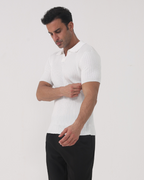 Ribbed Cotton Polo Shirt with Mesh Knit, Short Sleeve