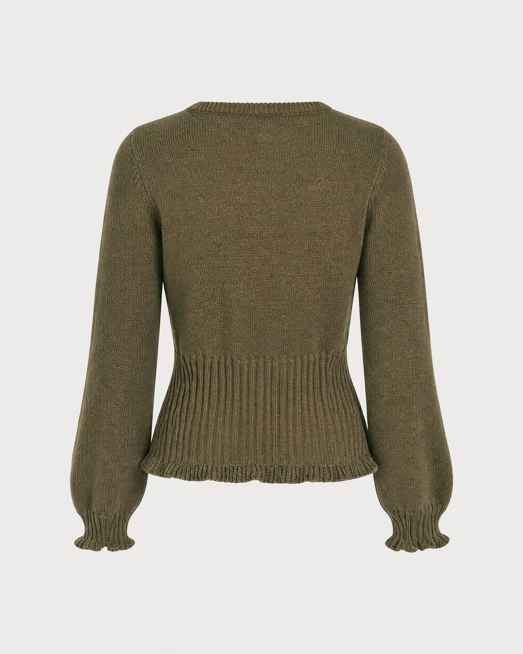 Ribbed Jumper with Round Neck and Scalloped Cuff Edges - Green
