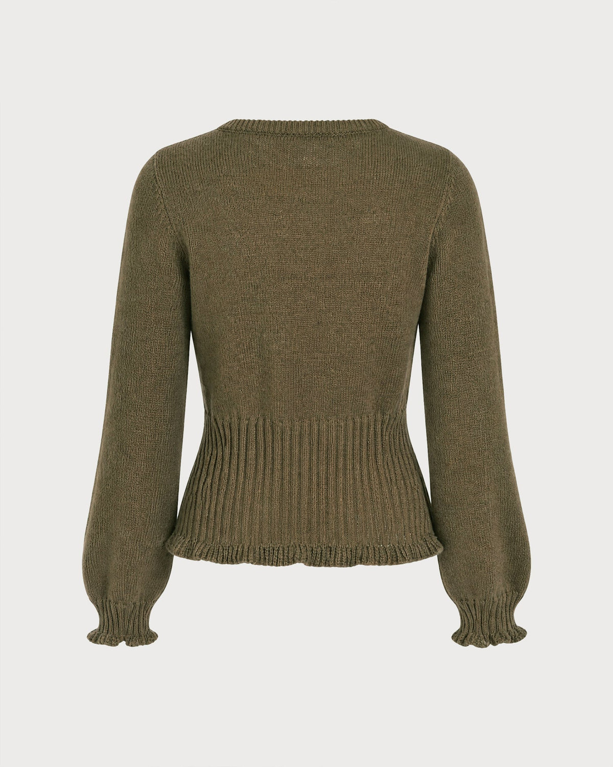 Ribbed Jumper with Round Neck and Scalloped Cuff Edges - Green
