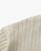 Ribbed Knit Polo Shirt with Button Placket, Short Sleeve