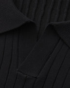 Ribbed Knit Polo Shirt with Button Placket, Short Sleeve