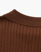 Ribbed Knit Polo Shirt with Button Placket, Short Sleeve
