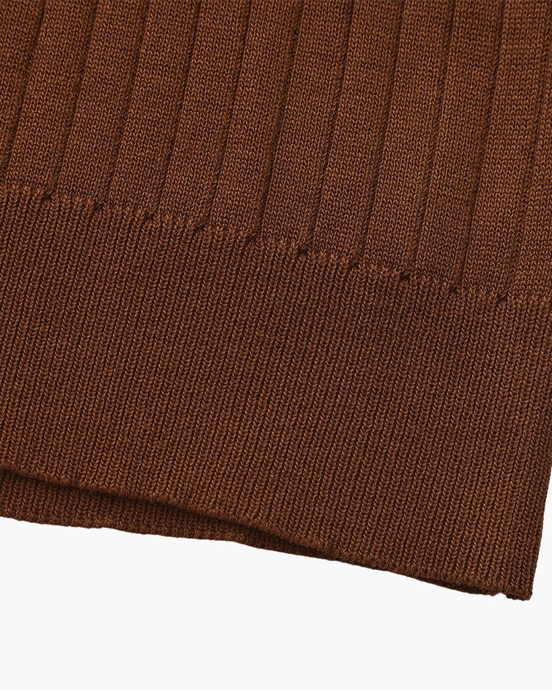 Ribbed Knit Polo Shirt with Button Placket, Short Sleeve