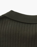 Ribbed Knit Polo Shirt with Button Placket, Short Sleeve