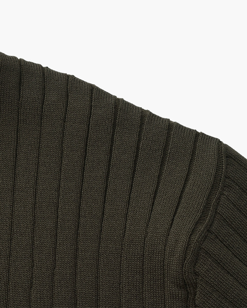 Ribbed Knit Polo Shirt with Button Placket, Short Sleeve