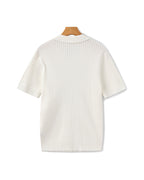 Ribbed Knit Polo Shirt with Button Placket, Short Sleeve
