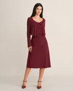 Ribbed Knit Slip Dress with Square Neck and Fine Straps - Wine Red