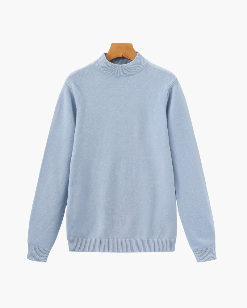 Ribbed Mock Neck Jumper with Fine Knit Texture - Sky Blue