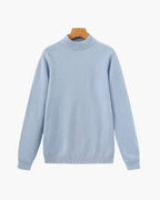 Ribbed Mock Neck Jumper with Fine Knit Texture - Sky Blue