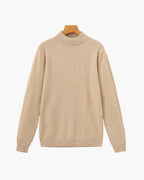 Ribbed Mock Neck Jumper with Fine Knit Texture - Beige
