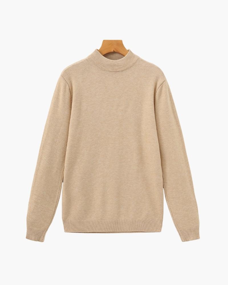 Ribbed Mock Neck Jumper with Fine Knit Texture - Beige