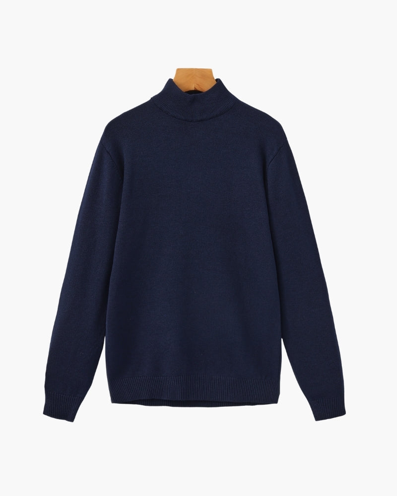 Ribbed Mock Neck Jumper with Fine Knit Texture - Marine Blue