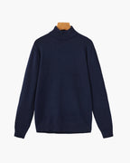 Ribbed Mock Neck Jumper with Fine Knit Texture - Marine Blue