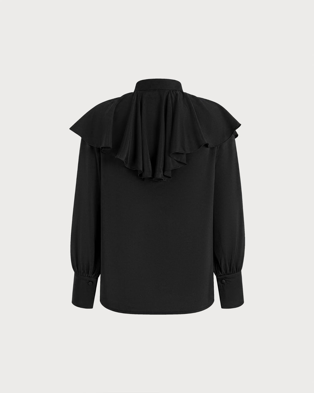 Ruffle Front Shirt with Mandarin Collar and Full Sleeves - Black