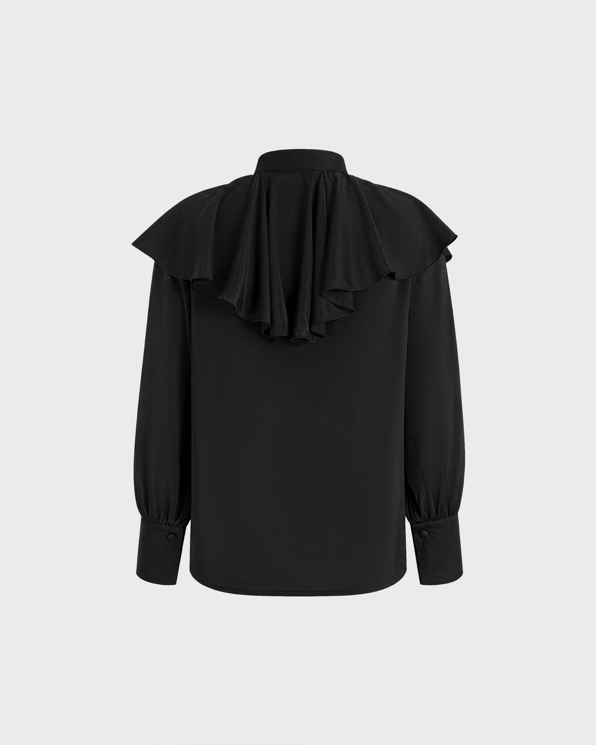 Ruffle Front Shirt with Mandarin Collar and Full Sleeves - Black