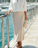 Satin Midi Skirt with Elasticated Waist and Fluid Drape