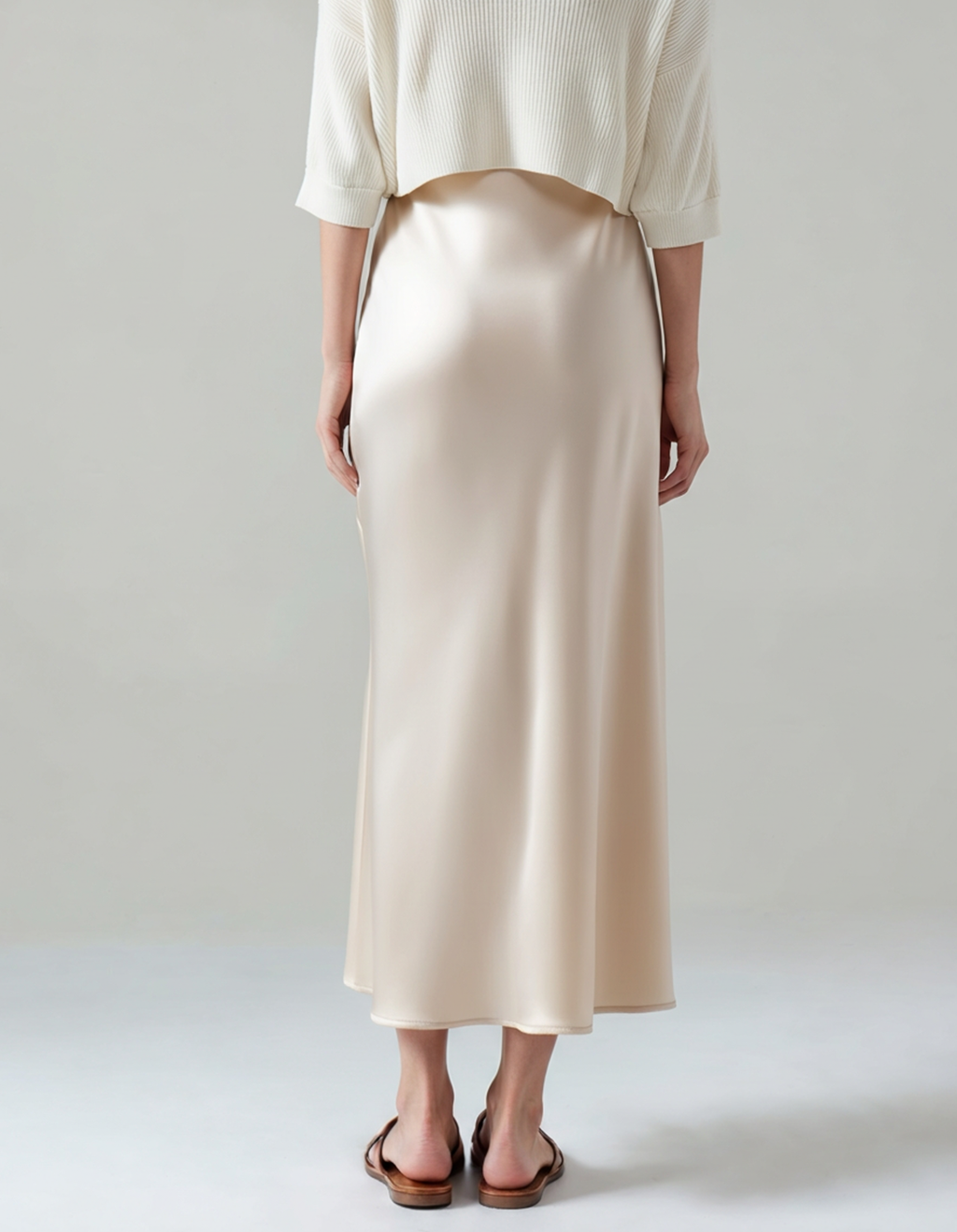 Satin Midi Skirt with Elasticated Waist and Fluid Drape