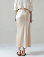 Satin Midi Skirt with Elasticated Waist and Fluid Drape