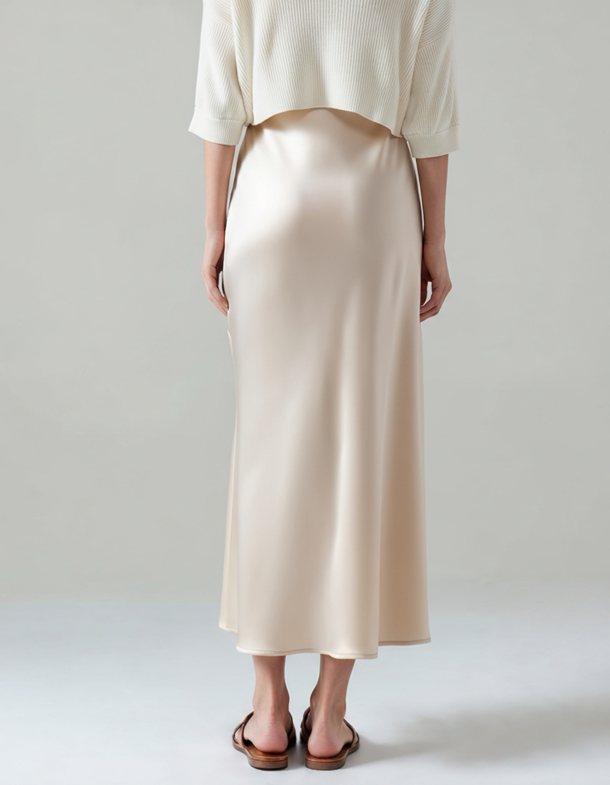 Satin Midi Skirt with Elasticated Waist and Fluid Drape