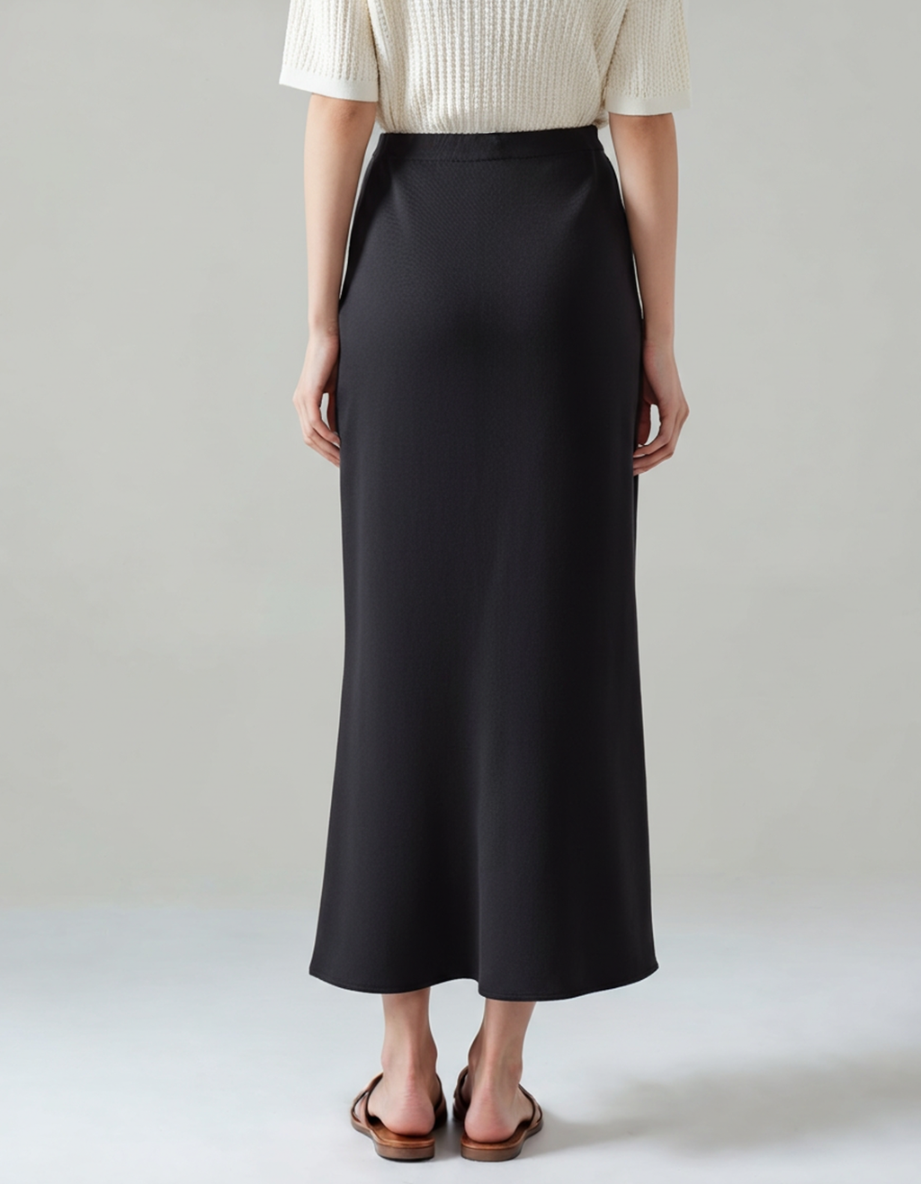Satin Midi Skirt with Elasticated Waist and Fluid Drape