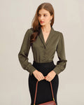 Satin Shirt with Notch Collar and Buttoned Cuffs - Green