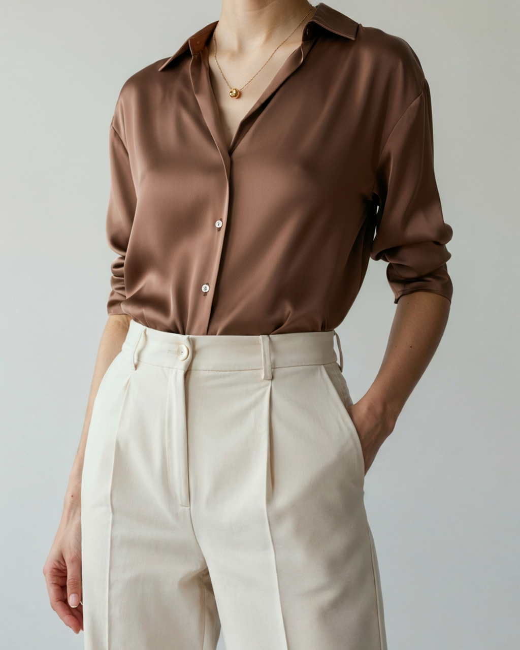 Satin Shirt with Point Collar, Slightly Oversized, Long Sleeve