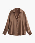 Satin Shirt with Point Collar, Slightly Oversized, Long Sleeve - Sandy Brown