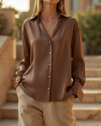 Satin Shirt with Point Collar, Slightly Oversized, Long Sleeve