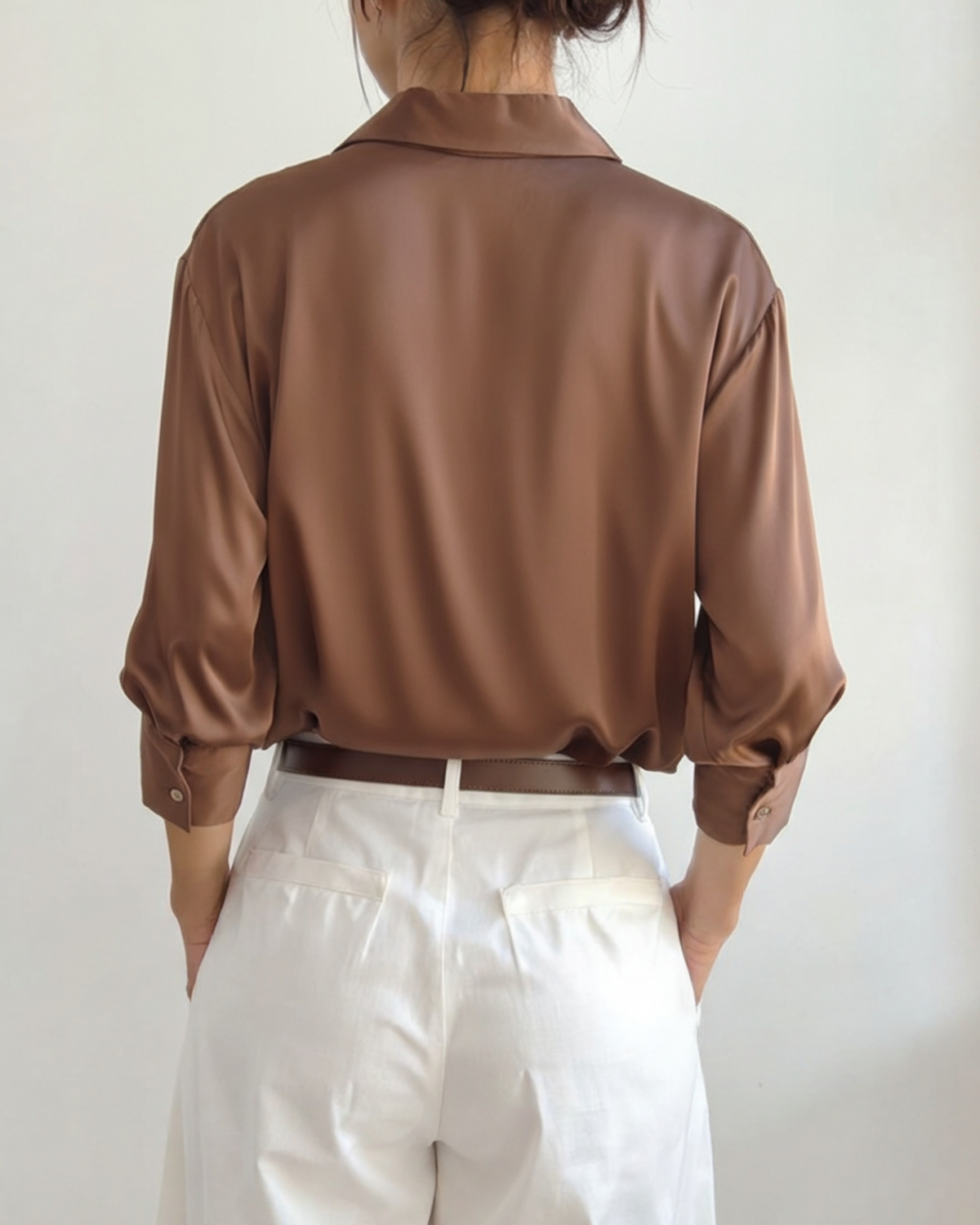 Satin Shirt with Point Collar, Slightly Oversized, Long Sleeve