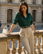 Satin Shirt with Point Collar, Slightly Oversized, Long Sleeve