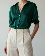 Satin Shirt with Point Collar, Slightly Oversized, Long Sleeve