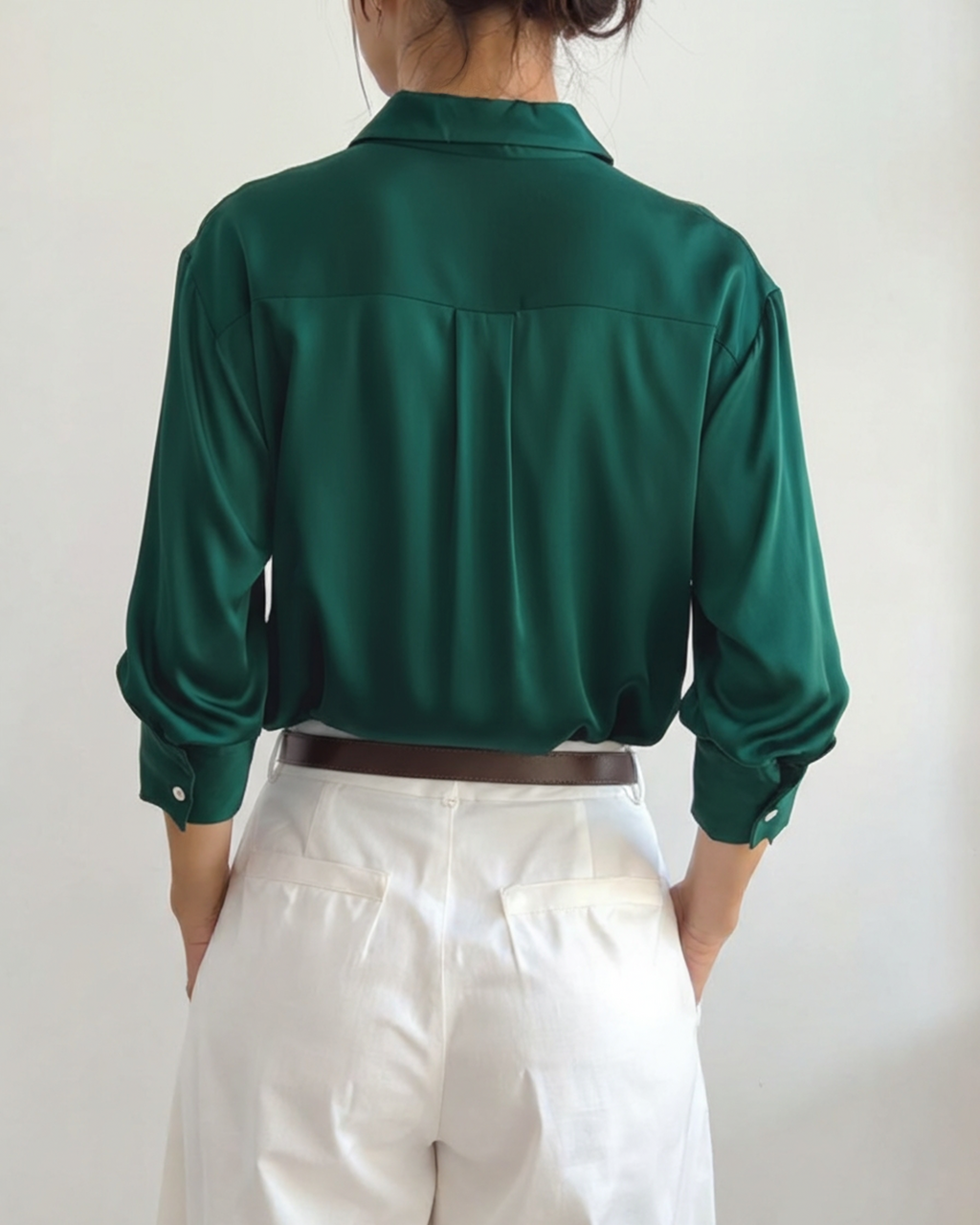 Satin Shirt with Point Collar, Slightly Oversized, Long Sleeve