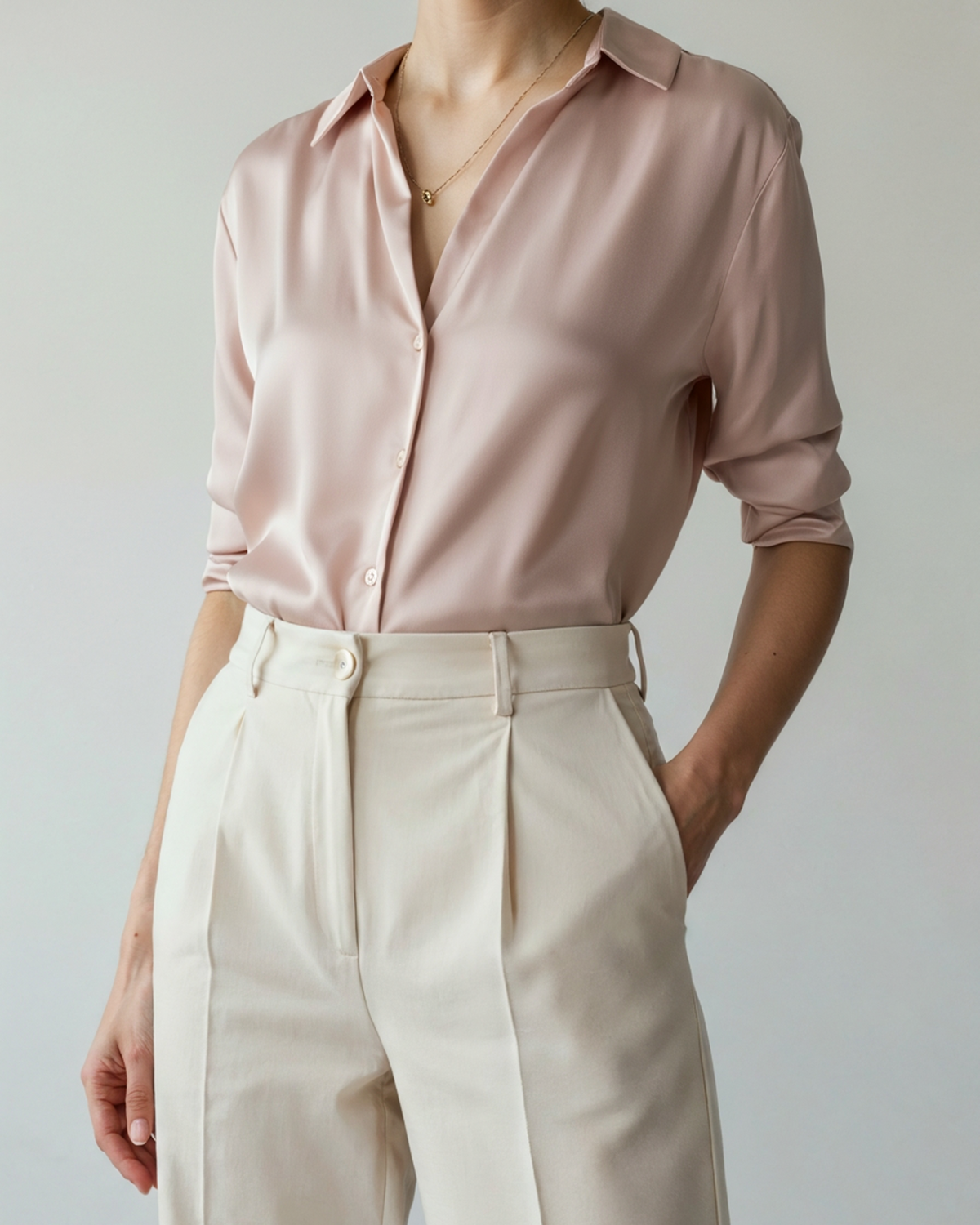 Satin Shirt with Point Collar, Slightly Oversized, Long Sleeve