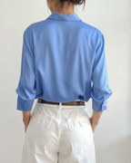 Satin Shirt with Point Collar, Slightly Oversized, Long Sleeve