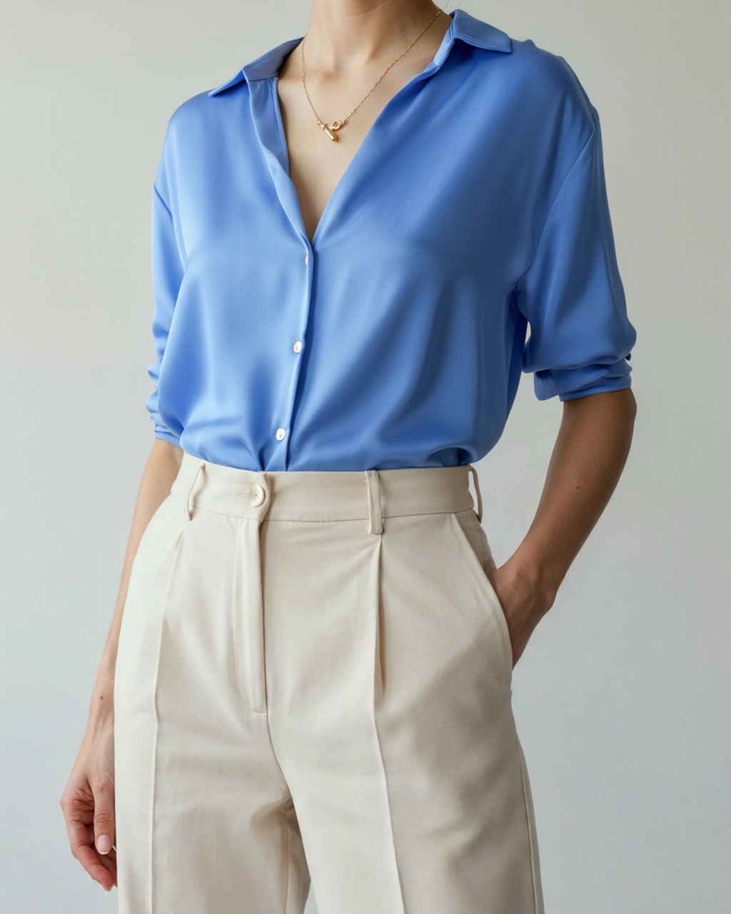 Satin Shirt with Point Collar, Slightly Oversized, Long Sleeve