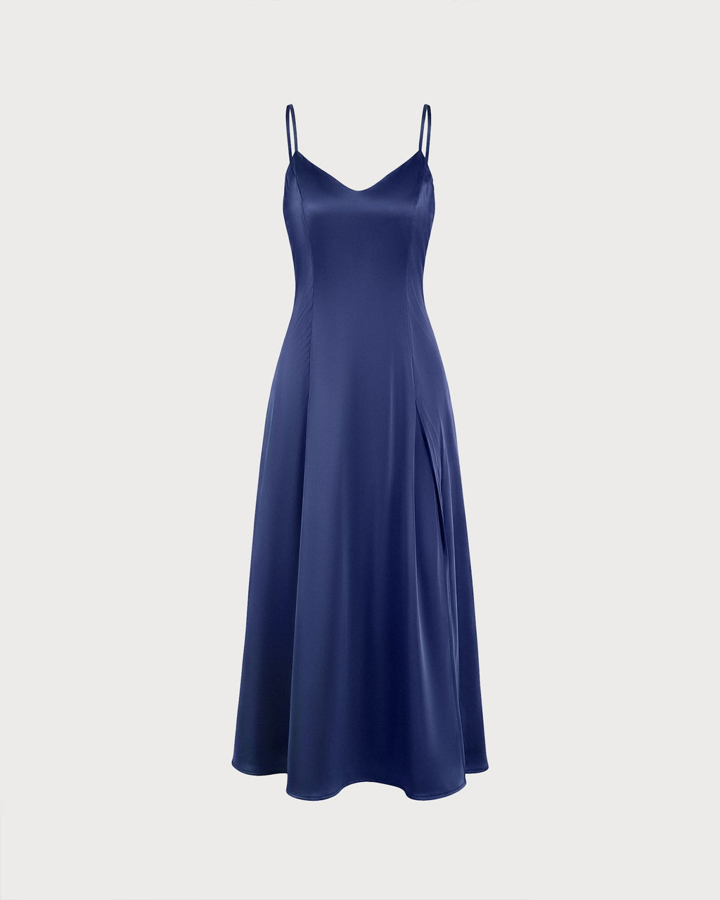 Satin Slip Maxi Dress with Sweetheart Neck and Corset Back - Navy