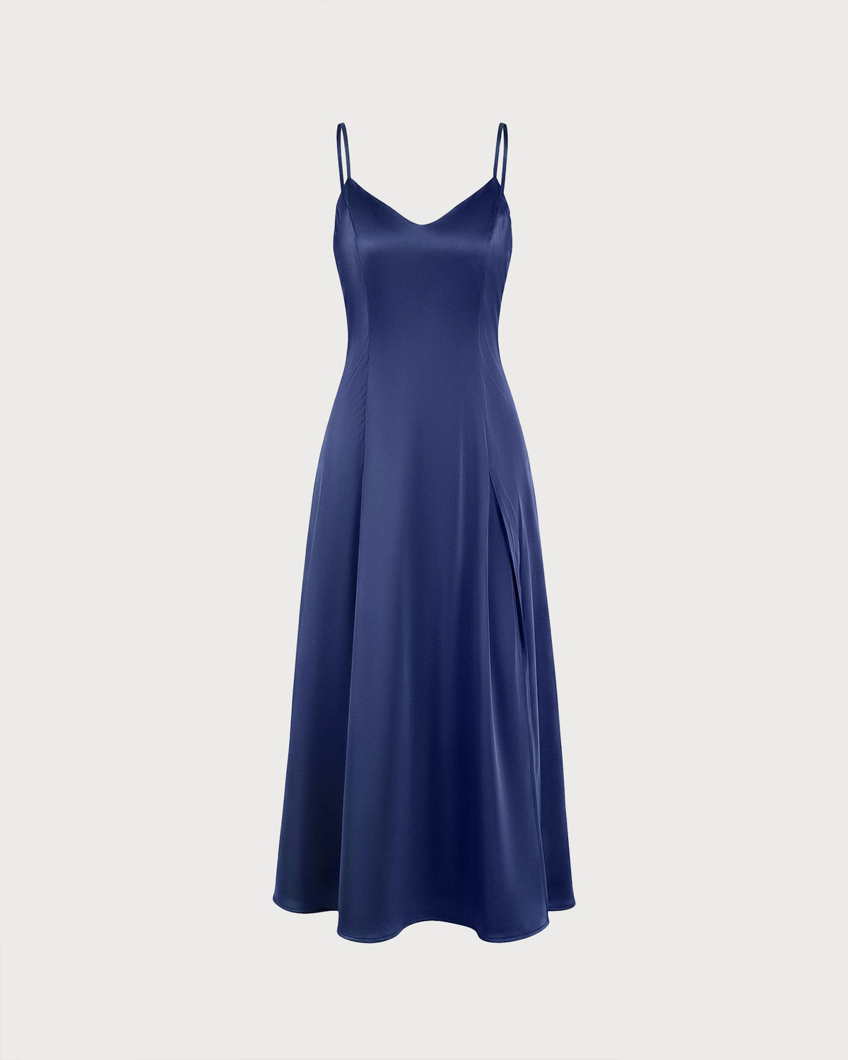 Satin Slip Maxi Dress with Sweetheart Neck and Corset Back - Navy
