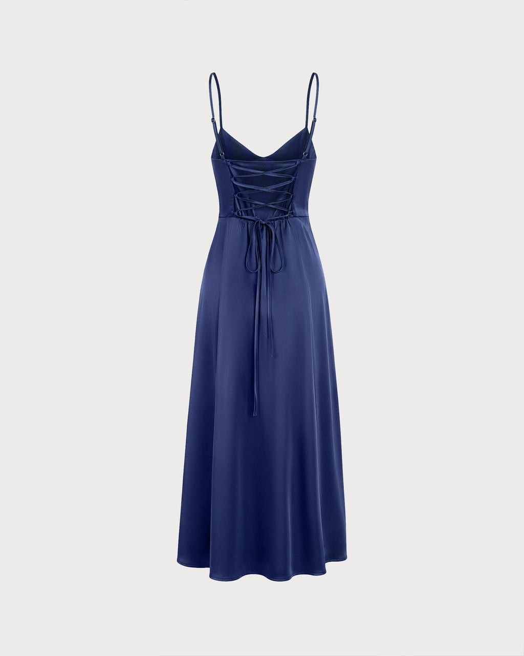 Satin Slip Maxi Dress with Sweetheart Neck and Corset Back - Navy