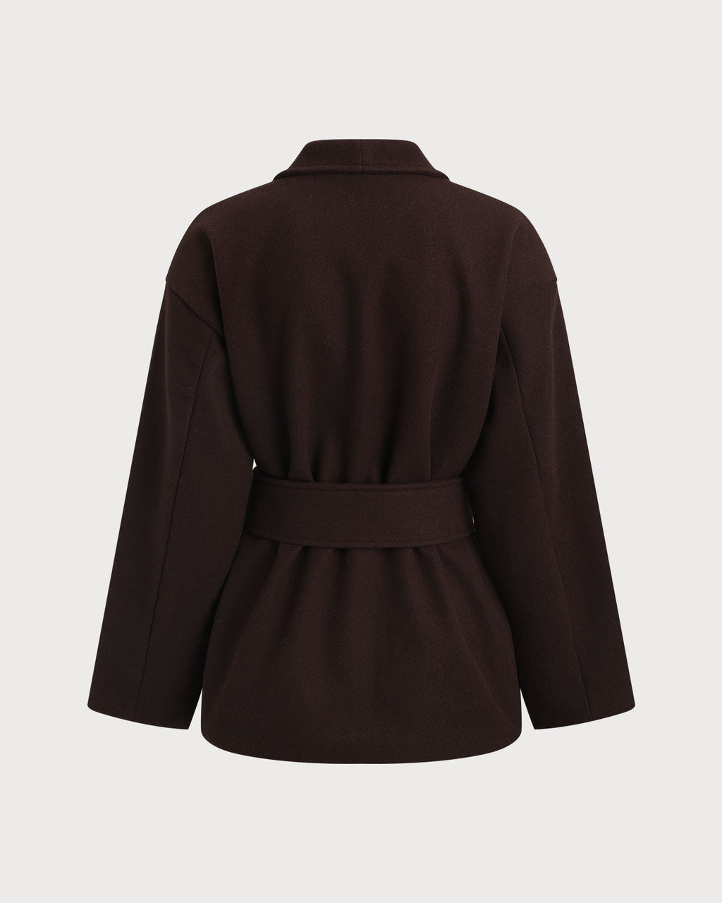 Shawl Collar Wrap Coat with Tie Belt and Wide Sleeves - Coffee